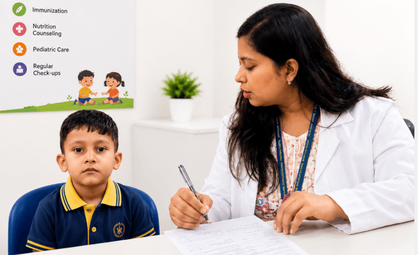 Therapist performing paediatric Shiro Abhyanga in a child-friendly room.