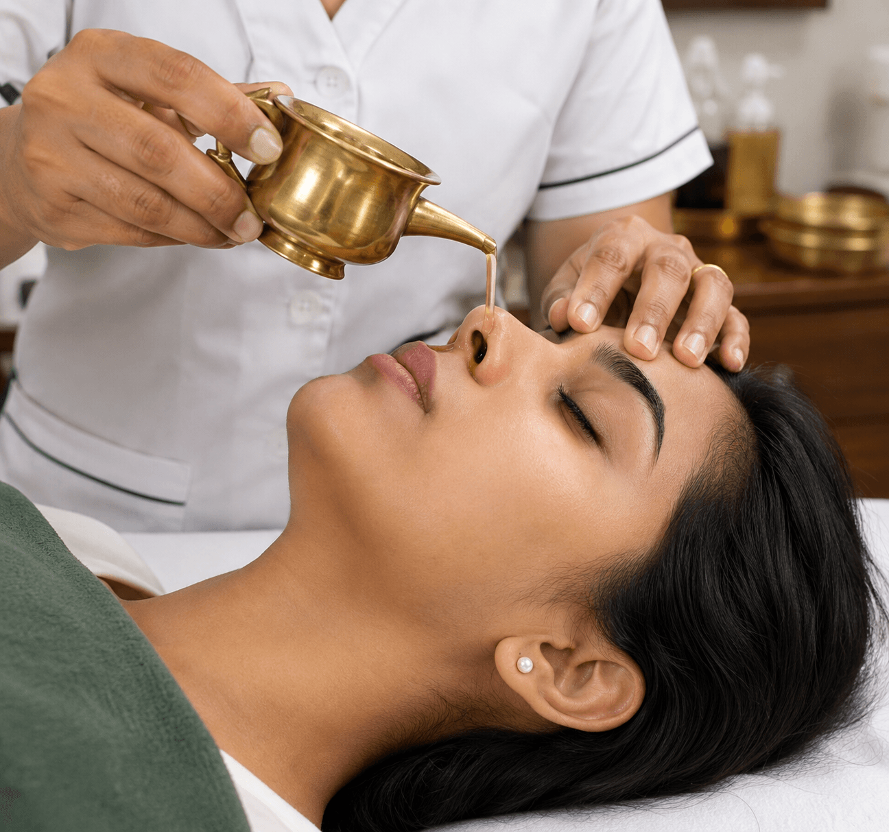 Nasya Karma procedure room and oil therapy.