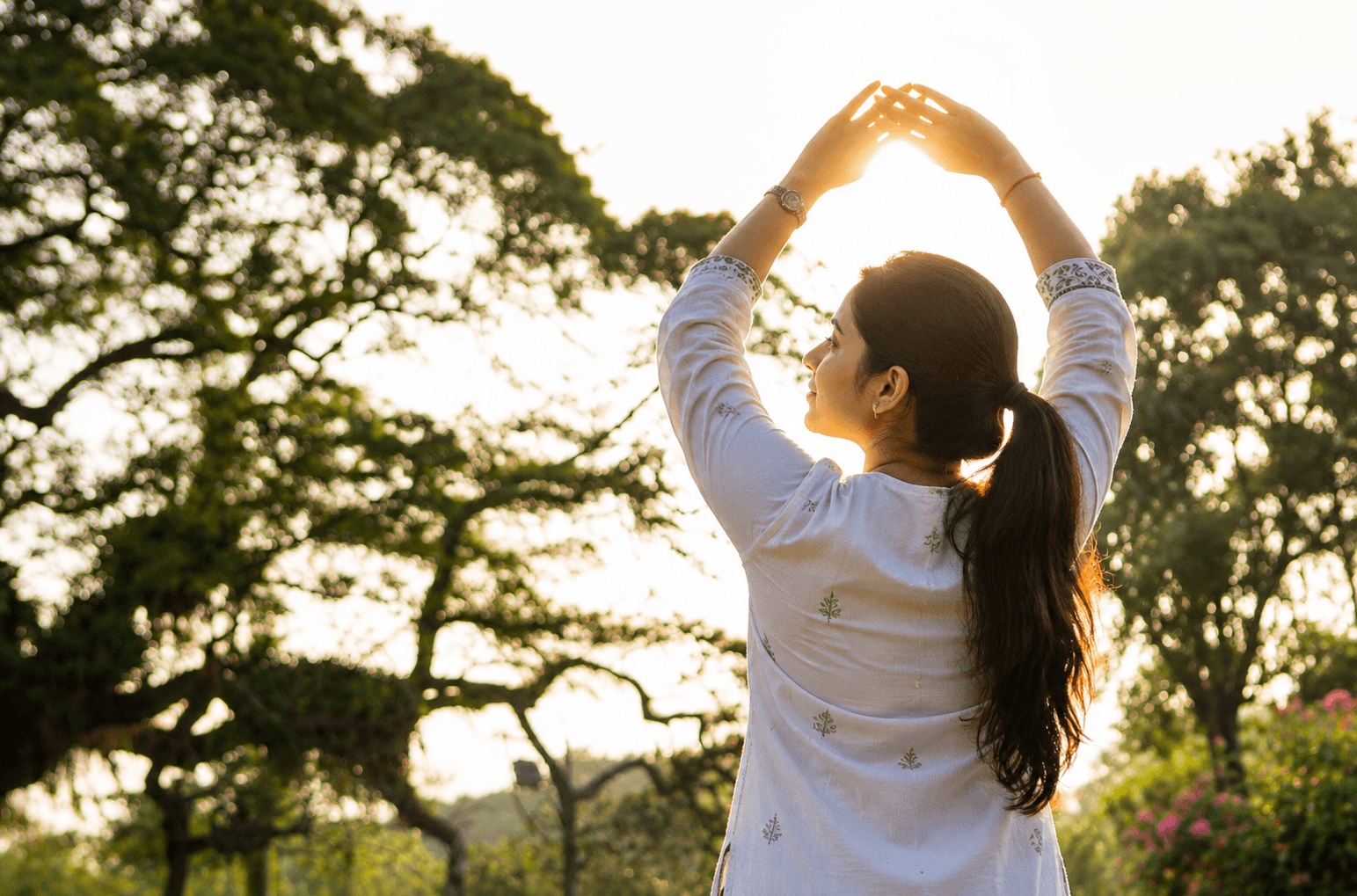 Morning sun exposure session in the outdoor therapy area.