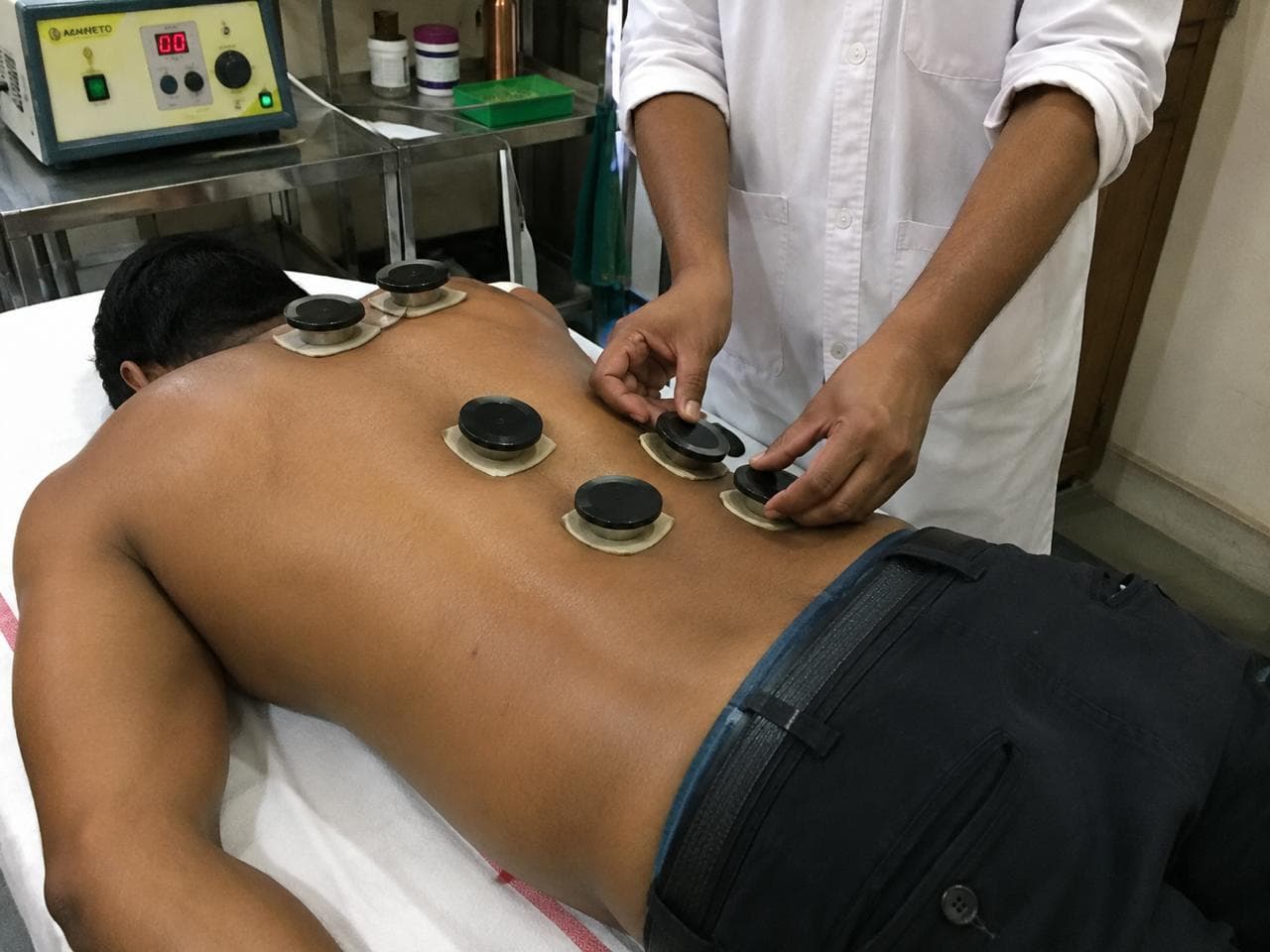 Therapeutic magnets of measured strength prepared for a session.