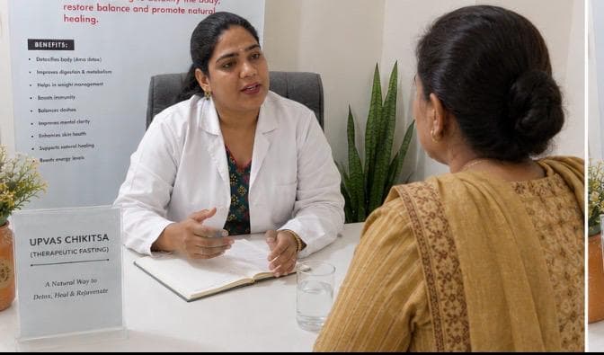 Physician reviewing a patient's vitals during a supervised fast.
