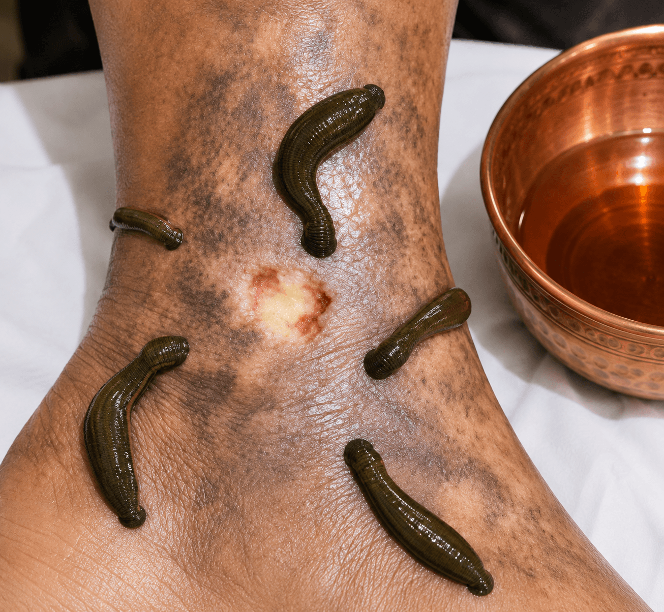 Sterile medicinal leeches prepared for use on a single patient.