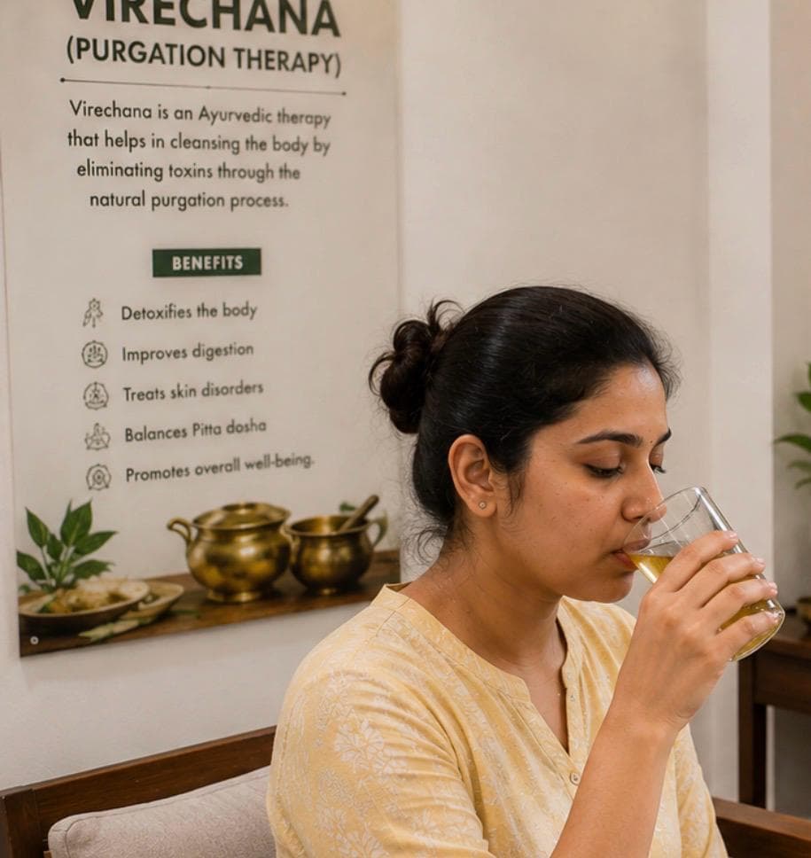 Patient taking the single measured dose of herbal purgative on the morning of the procedure.